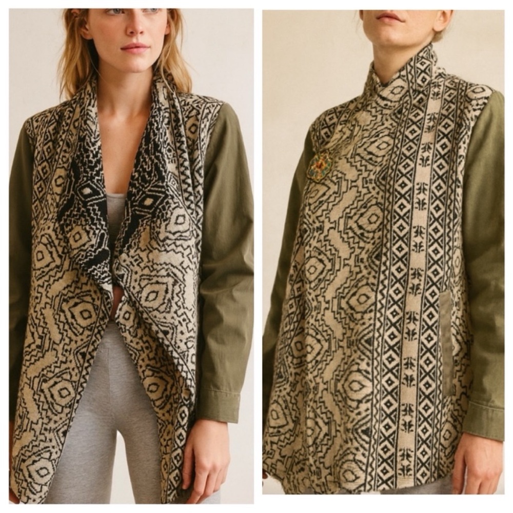 Natural Reflections Olive Green & Black Drop-Neck Sweater Cardigan – Size Large